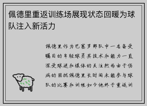 佩德里重返训练场展现状态回暖为球队注入新活力